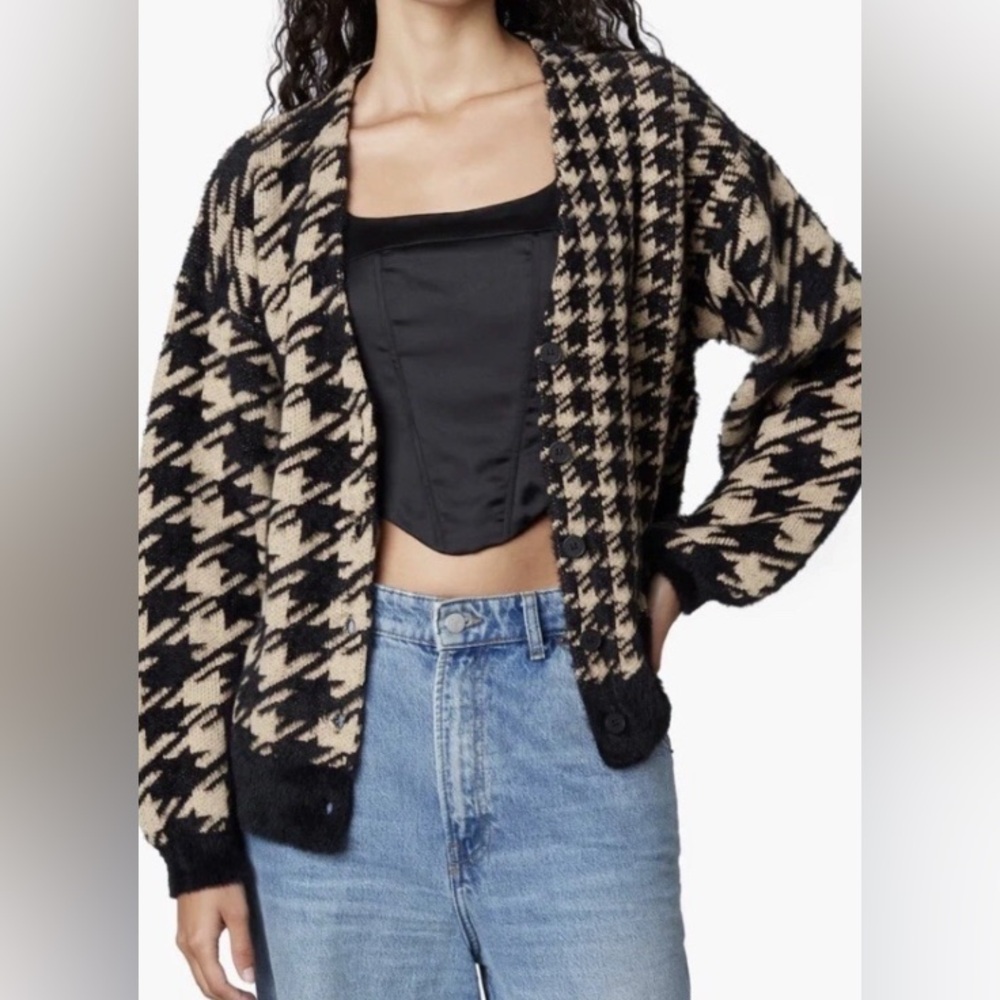 NIA-Houndstooth Cardigan-Women's Size: Small- Color: Brown/ Black- NEW!!